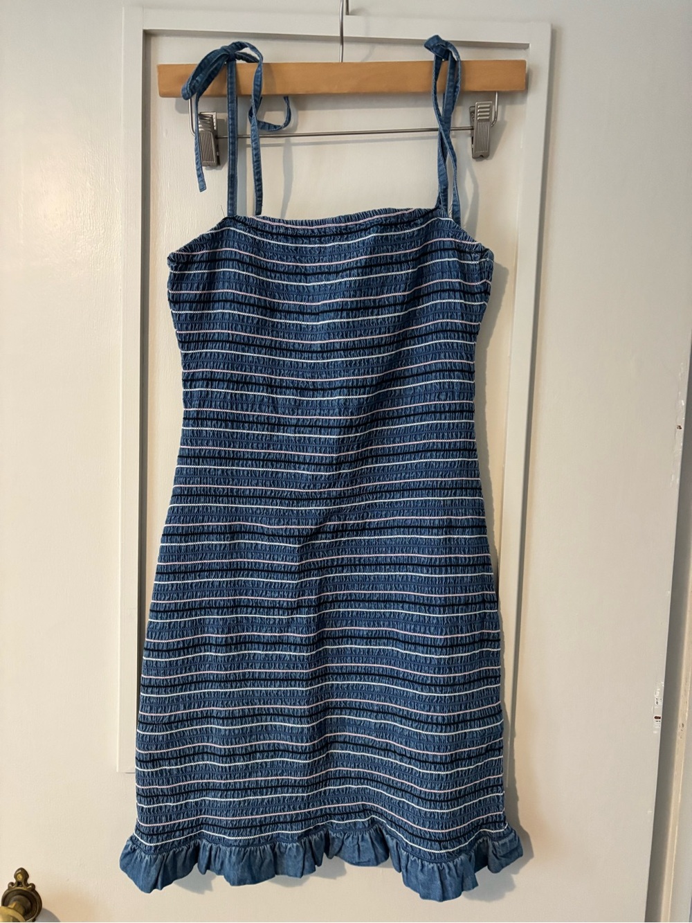 Blue Striped Tie-Shoulder Mini Dress